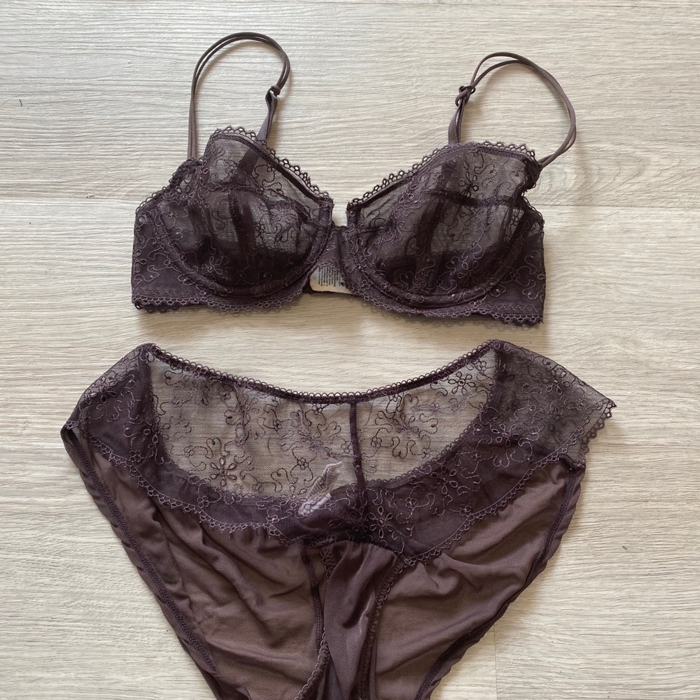 Calvin Klein Brown Lace Bra and Brief Set